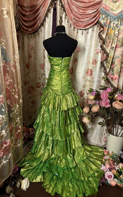 Vintage Ball Gown High Low Strapless Green Prom Dresses Formal Party Teens Evening Gowns AU310