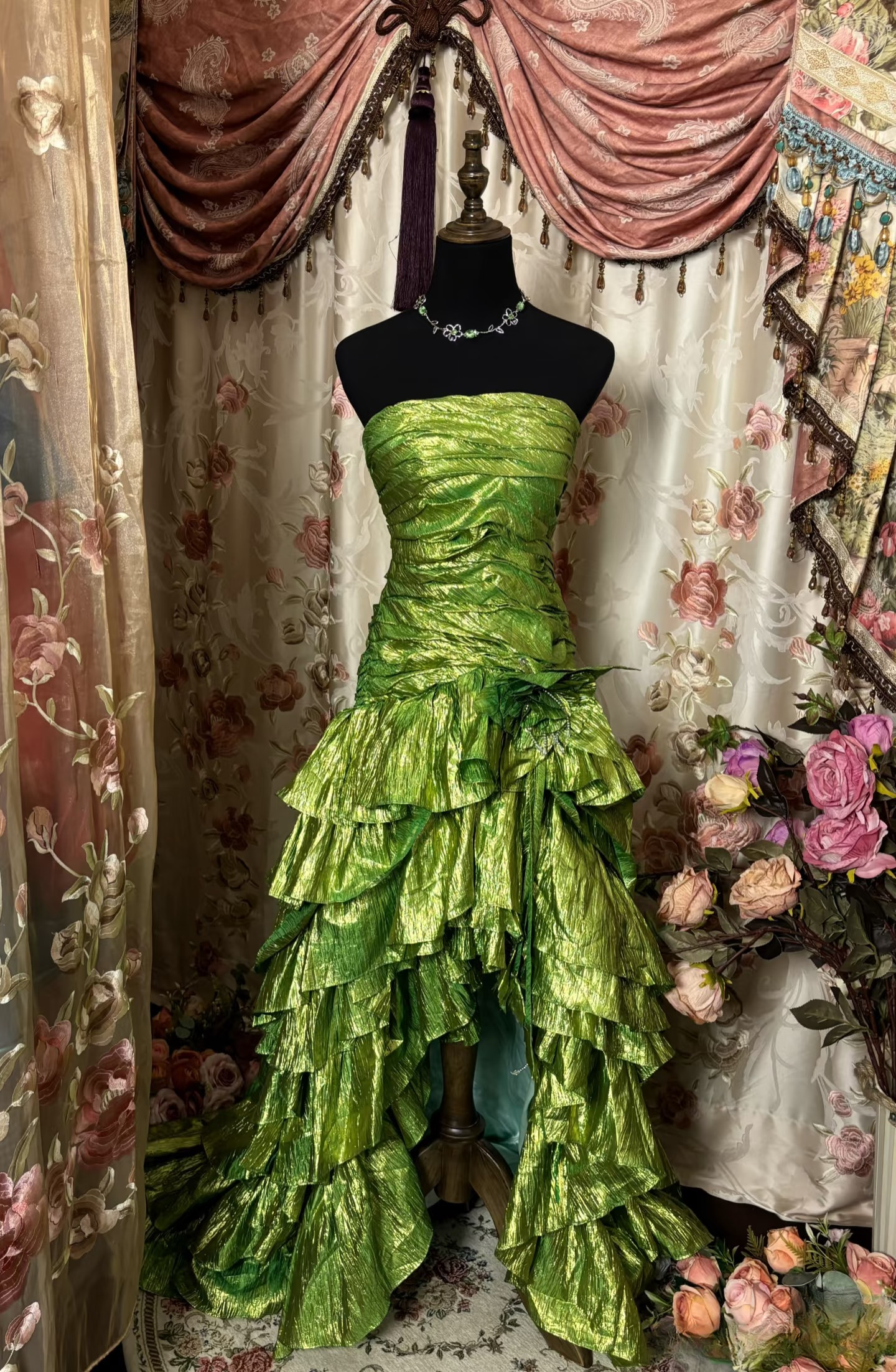 Vintage Ball Gown High Low Strapless Green Prom Dresses Formal Party Teens Evening Gowns AU310