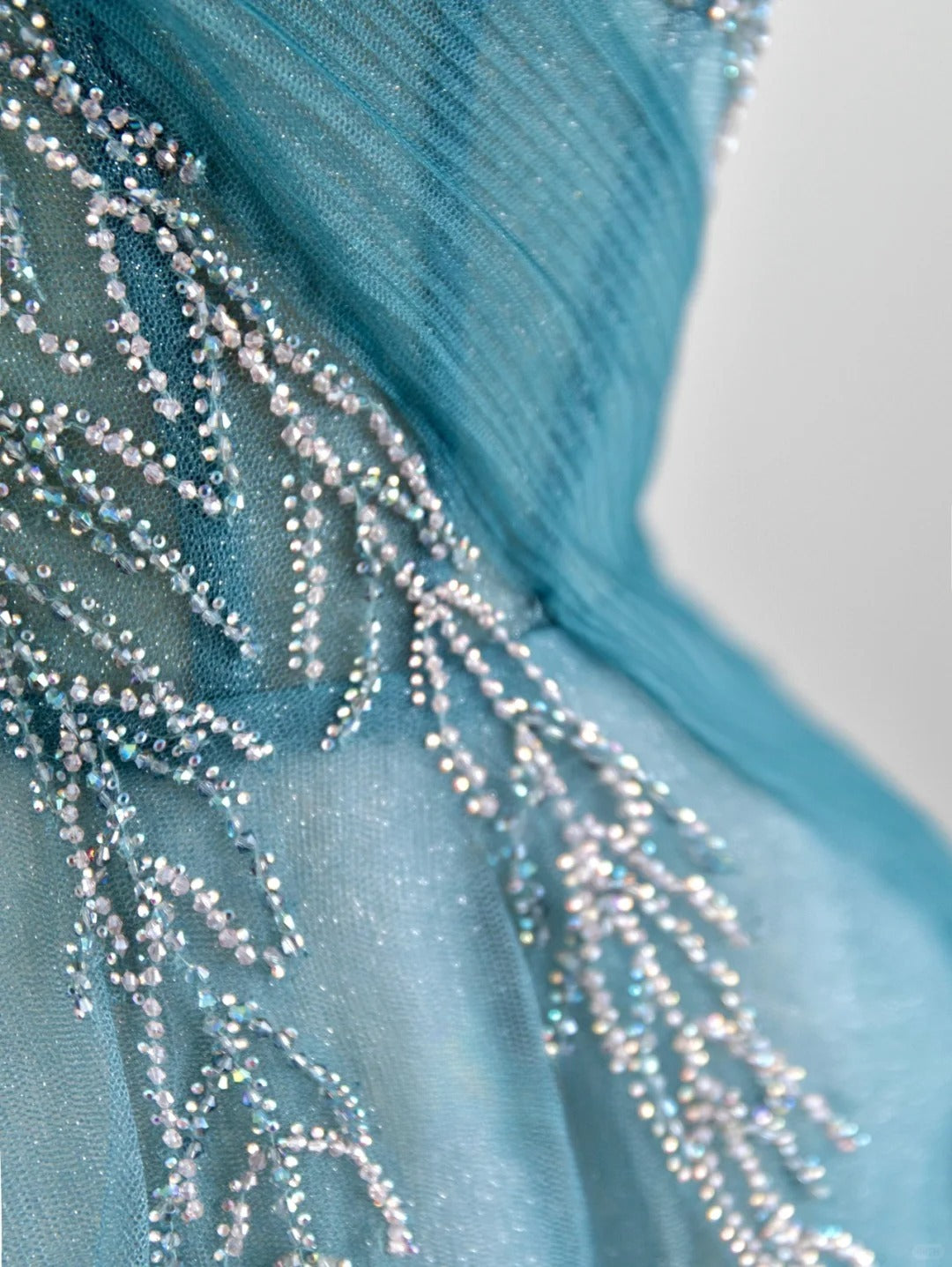 Pretty Ball Gown Spaghetti Strap Blue Tulle Prom Dresses Long Evening Party Formal Outfits RB6661