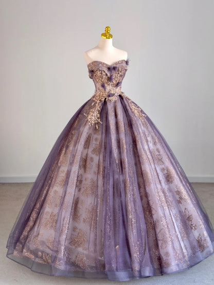 Modest Ball Gown Sweetheart Purple Tulle Quinceañera Dress Moda 2000 Long 15 Quinceanera Dresses Ideas Sweet 16 Outfits RB6665
