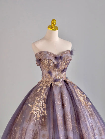 Modest Ball Gown Sweetheart Purple Tulle Quinceañera Dress Moda 2000 Long 15 Quinceanera Dresses Ideas Sweet 16 Outfits RB6665