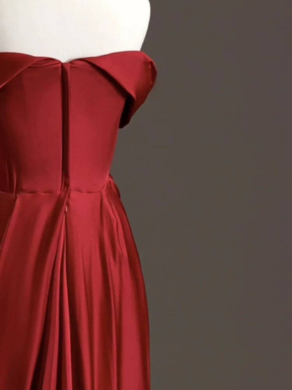 Classy Mermaid Off The Shoulder Burgundy Satin Prom Dresses Party Dress 21st Birthday Outfits Graduation Dress AU312