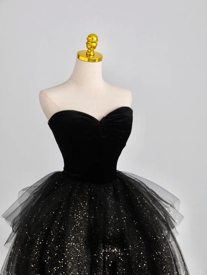 Cute Ball Gown Sweetheart Black Tulle With Sleeves Prom Dresses Long Evening Party Formal Outfits RB6666