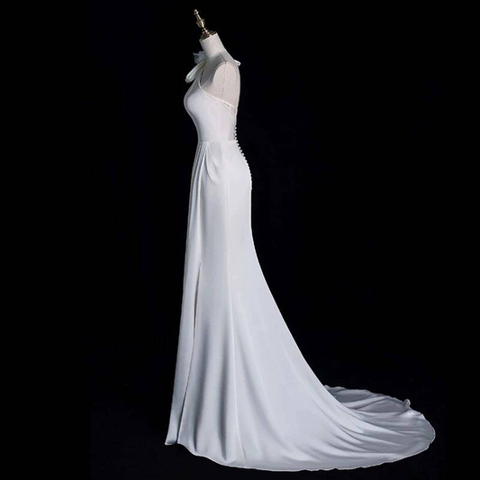 Modest Mermaid One Shoulder White Wedding Dress Styles Long Fairytale Brides Gowns Wedding Dresses Ideas AU317