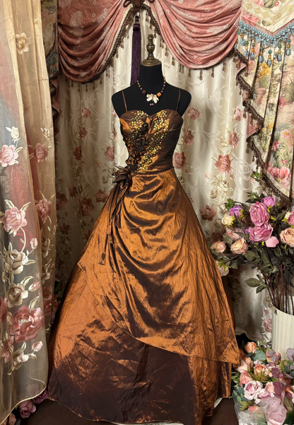 Dazzling Ball Gown Spaghetti Strap Brown With Beads Ruffle Long Quinceanera Dresses Sweet 15 16 Birthday Gown AU319