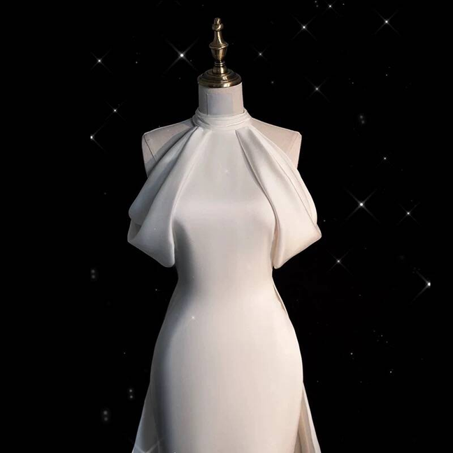 Modest Mermaid Halter White Wedding Dress Styles Long Fairytale Brides Gown Wedding Dresses Ideas AU320