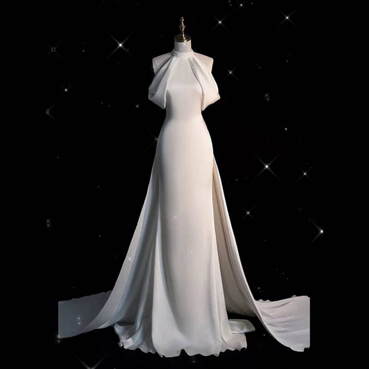 Modest Mermaid Halter White Wedding Dress Styles Long Fairytale Brides Gown Wedding Dresses Ideas AU320