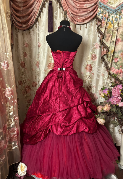 Dazzling Ball Gown Strapless Fuchsia Pink With Ruched Ruffle Long Quinceanera Dresses Sweet 15 16 Birthday Gown AU322