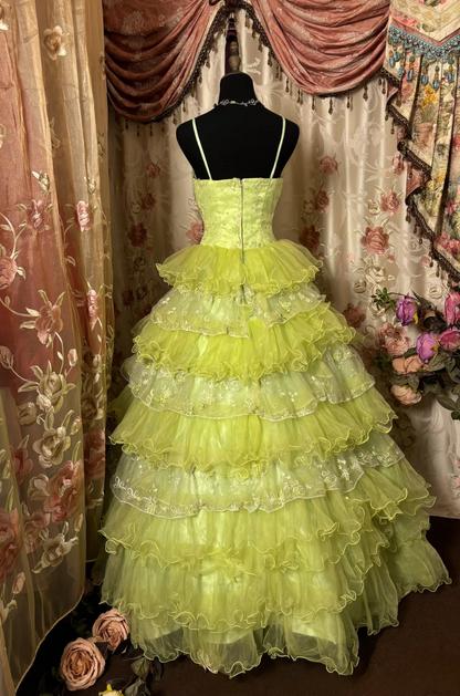 Noble Ball Gown Spaghetti Strap Bud Green With Ruched Ruffles Long Quinceanera Dresses Sweet 15 16 Birthday Gown AU323