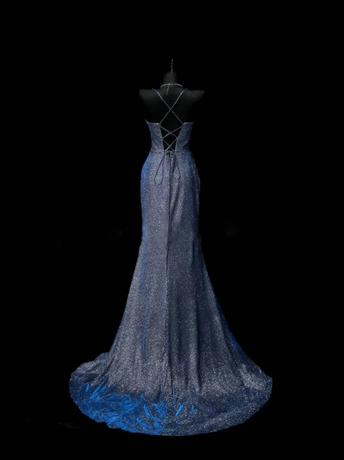 Sexy Mermaid Spaghetti Straps Navy Blue Sequin Prom Dresses Party Dress 21st Birthday Outfits Graduation Dress AU324