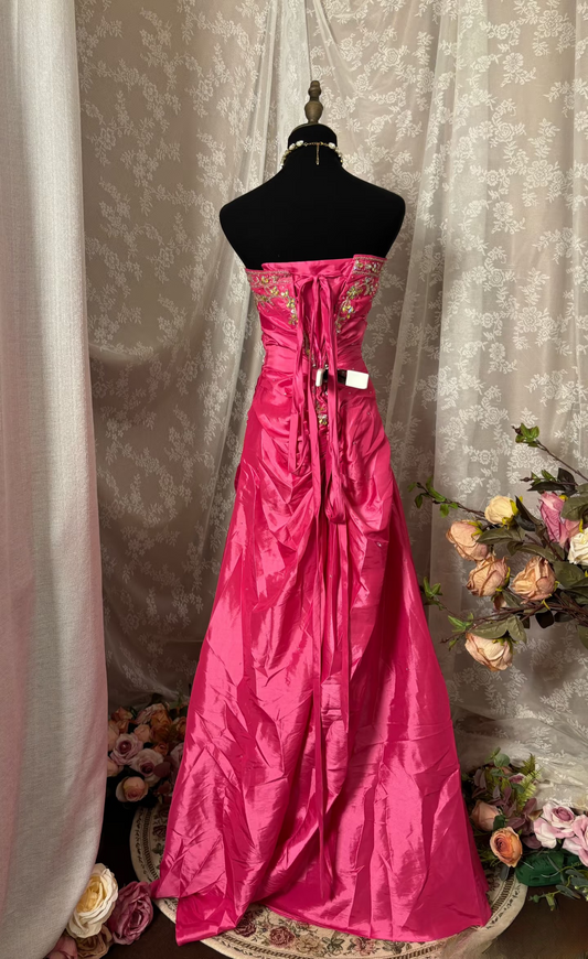 Vintage Mermaid Strapless Hot Pink Beaded Bodice Taffeta Prom Dresses Formal Party Teens Evening Gowns AU324