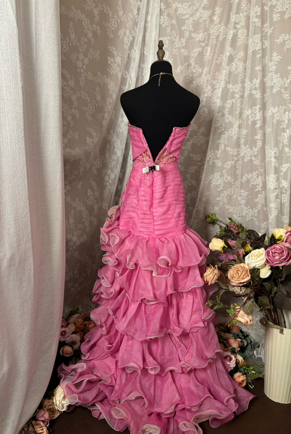Vintage Ball Gown High Low Strapless Hot Pink Beaded Prom Dresses Formal Party Teens Evening Gowns AU327