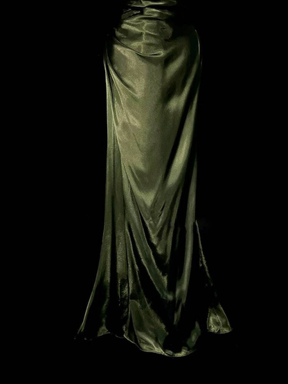 Vintage Mermaid V Neck Green Long Satin Prom Dress Inspiration Party Formal Prom Dresses AU328