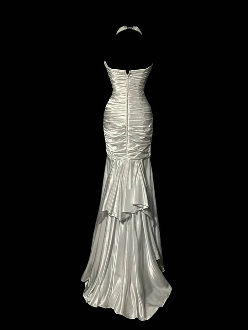 Vintage Mermaid Sweetheart Gray Long Satin Prom Dress Inspiration Party Formal Gown Prom Dresses AU334