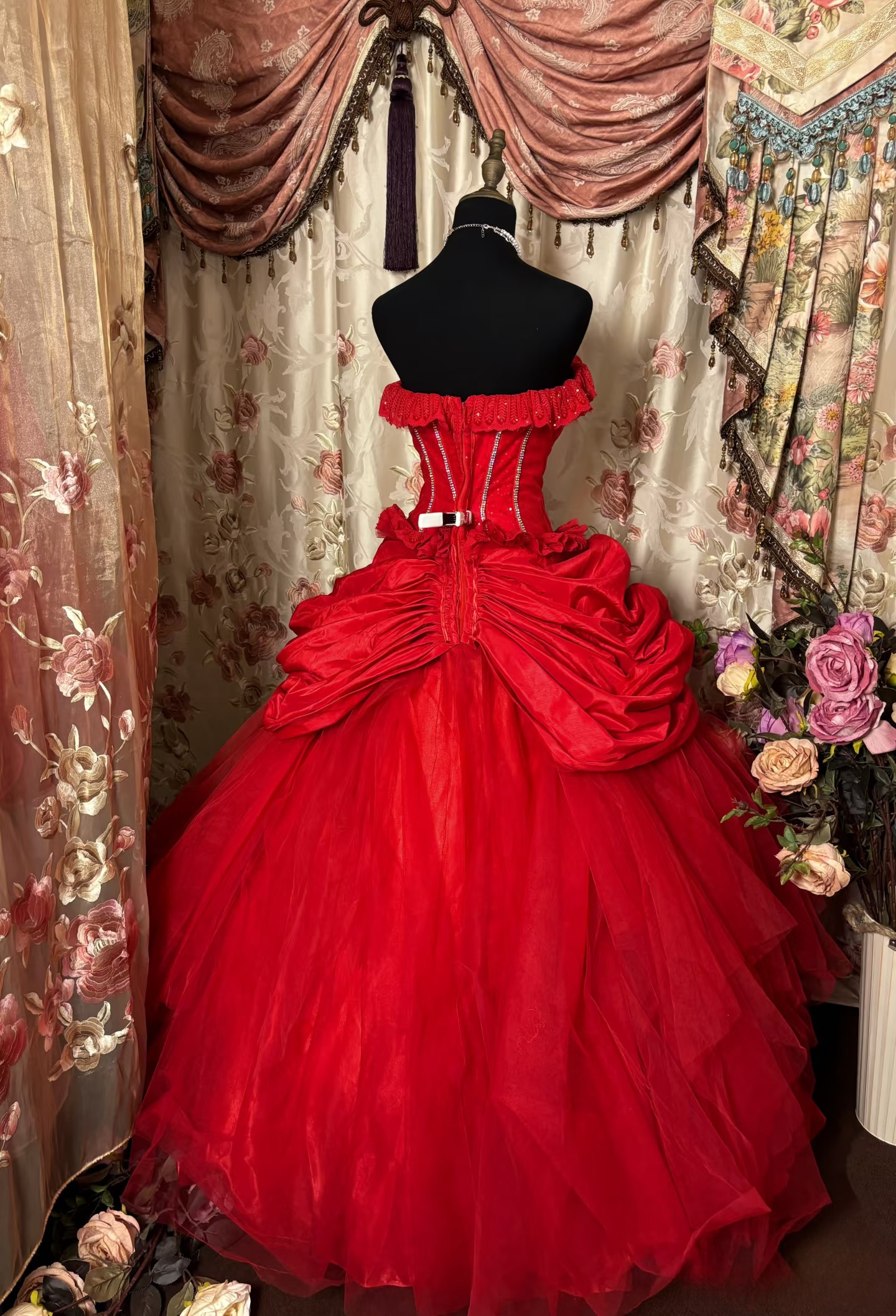 red princess dress aesthetic Handmade Tulle Embellished Red Prom Evening Dress Customize Size I Retro Fairy