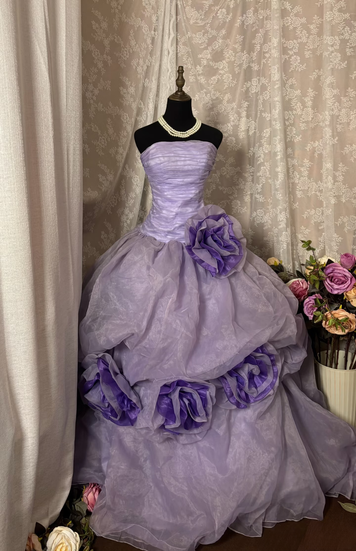 Princess Ball Gown Strapless Lilac Sleeveless With Ruffles Ruched Long Aesthetic Quinceanera Dresses Sweet 15 16 Birthday Gown AU338