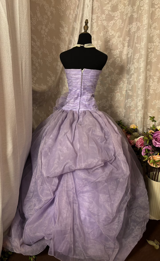 Princess Ball Gown Strapless Lilac Sleeveless With Ruffles Ruched Long Aesthetic Quinceanera Dresses Sweet 15 16 Birthday Gown AU338