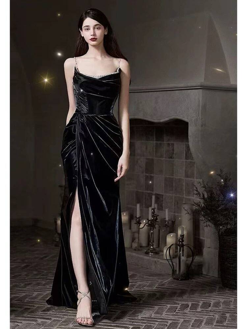 Sexy Mermaid Strapless Black Long Velvet Prom Dress Inspiration Party Formal Gown Prom Dresses AU339