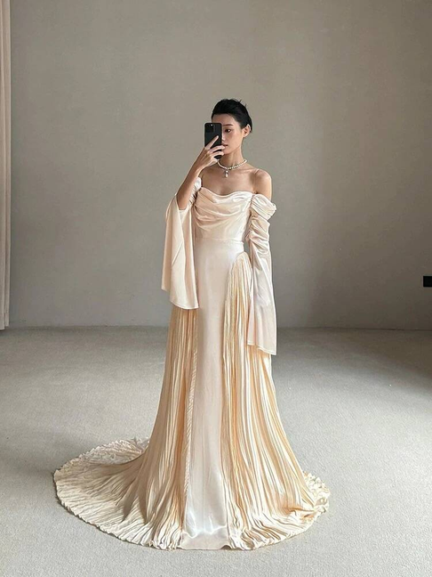 Vintage A Line Off The Shoulder Satin Floor Length Prom Dresses Party Dress 21st Birthday Outfits Graduation Dress AU340