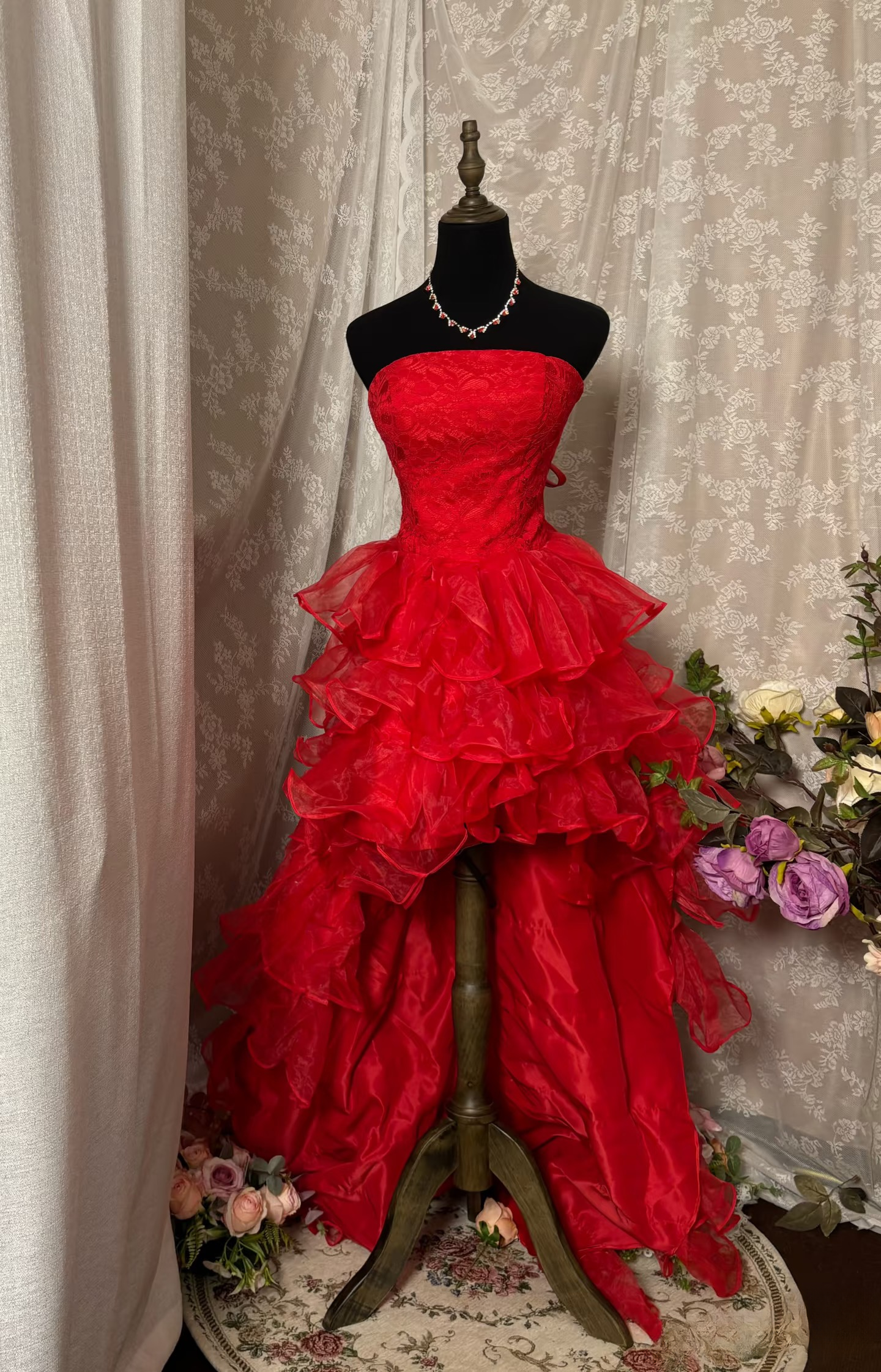 Vintage Prom Dress Outfit High Low Strapless Multi Layers Long 90s Prom Dresses Formal Evening Gowns AU347