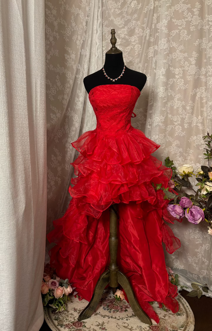 Vintage Prom Dress Outfit High Low Strapless Multi Layers Long 90s Prom Dresses Formal Evening Gowns AU347