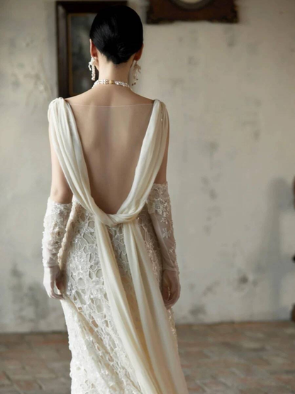 Modest Sheath V Neck Sleeveless White Lace Wedding Dress French Brides Dresses Fairytale Wedding Gown AU349