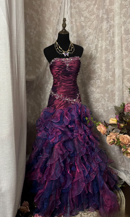 Vintage Prom Dress Outfit Mermaid Strapless Dark Purple Ruched Long 90s Prom Dresses Formal Evening Gown A350