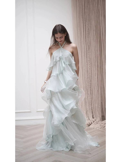 Simple A Line Halter Sleeveless Chiffon Floor Length Prom Dresses Party Dress 21st Birthday Outfits Graduation Dress AU355