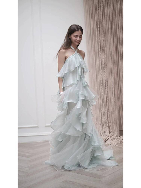 Simple A Line Halter Sleeveless Chiffon Floor Length Prom Dresses Party Dress 21st Birthday Outfits Graduation Dress AU355