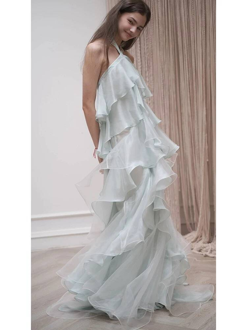 Simple A Line Halter Sleeveless Chiffon Floor Length Prom Dresses Party Dress 21st Birthday Outfits Graduation Dress AU355