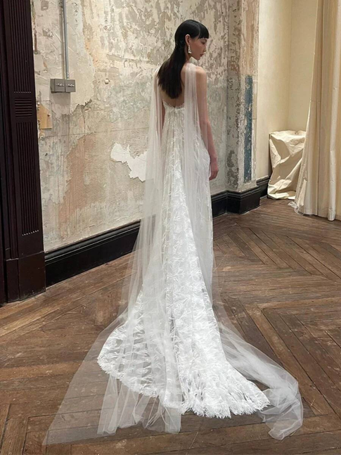 Vintage Mermaid Sweetheart Lace White Wedding Gown Long Fairytale Autumn Wedding Dresses AU360