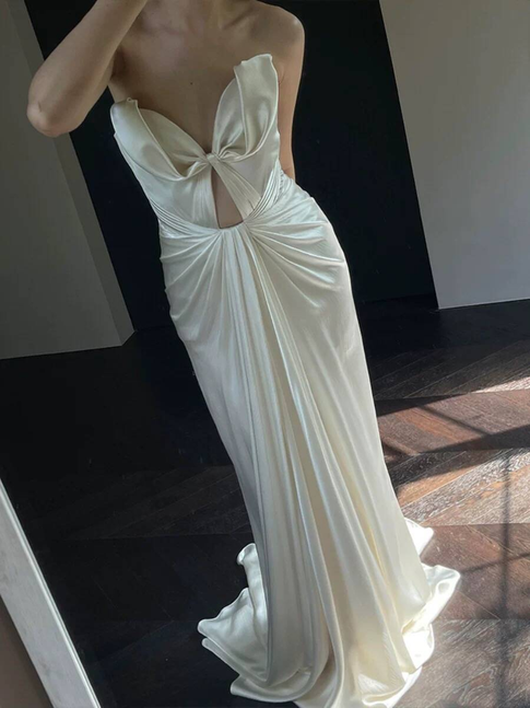 Sexy Mermaid Sweetheart Long Satin White Wedding Dress French Brides Dresses Fairytale Wedding Gown AU361