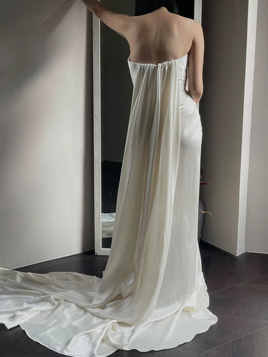 Sexy Mermaid Sweetheart Long Satin White Wedding Dress French Brides Dresses Fairytale Wedding Gown AU361