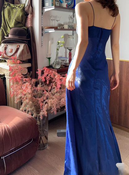 Vintage Prom Dress Outfit A Line Spaghetti Strap With Silver Beaded Long 90s Prom Dresses Formal Evening Gowns AU361