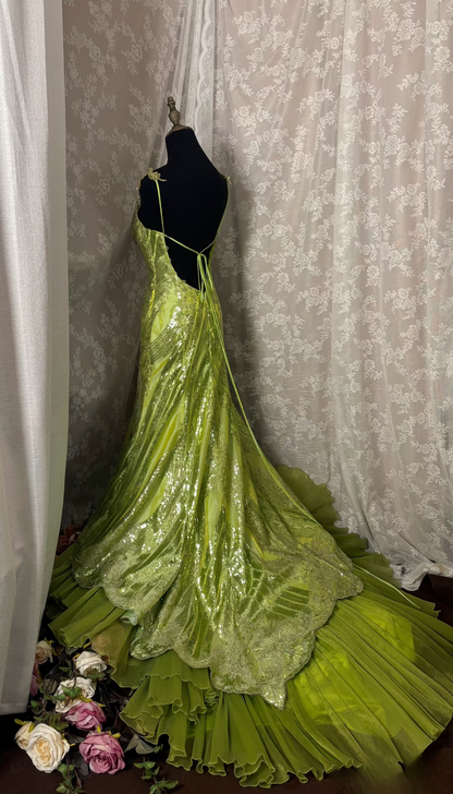 Vintage Mermaid V Neck Sequins Green With Beads Gem Long Prom Dresses Formal Party Teens Evening Gowns AU293