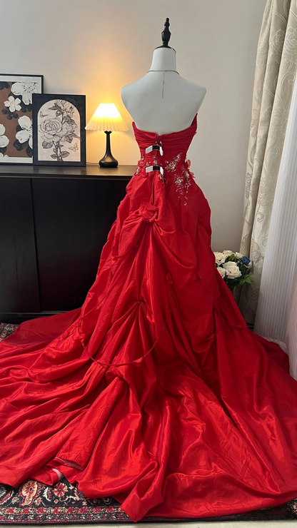 Vintage Prom Dress Outfit Mermaid Sweetheart Red With Sequins Appliques Long 90s Prom Dresses Formal Evening Gowns AU364