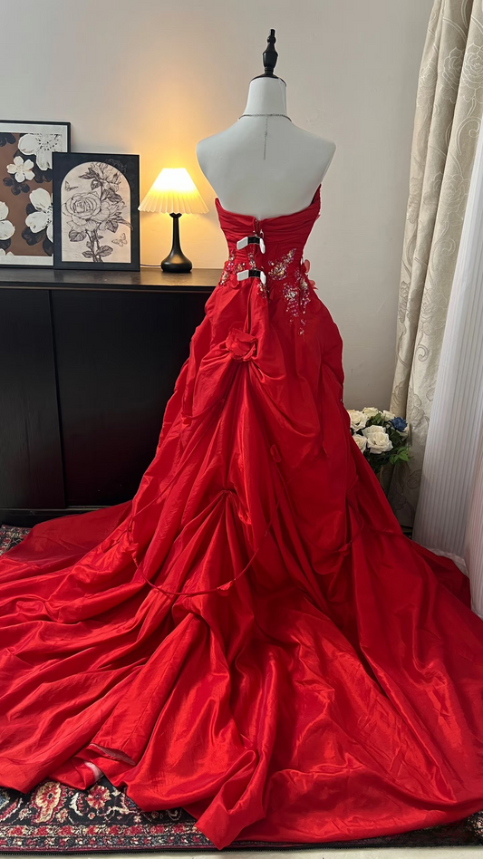 Vintage Prom Dress Outfit Mermaid Sweetheart Red With Sequins Appliques Long 90s Prom Dresses Formal Evening Gowns AU364