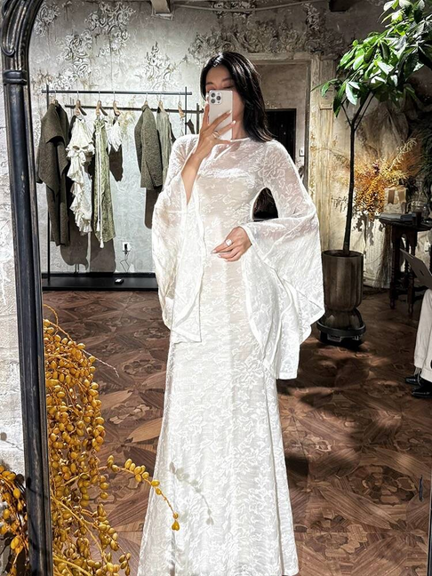 Vintage Mermaid Scoop Lace White Wedding Gown Long Sleeves Fairytale Bride Gown Wedding Dresses AU366
