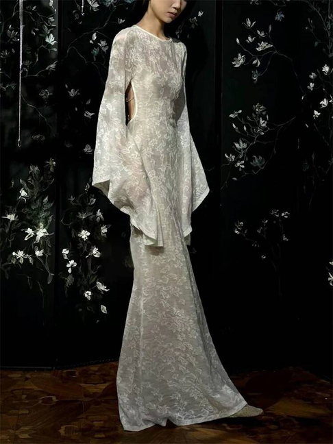 Vintage Mermaid Scoop Lace White Wedding Gown Long Sleeves Fairytale Bride Gown Wedding Dresses AU366