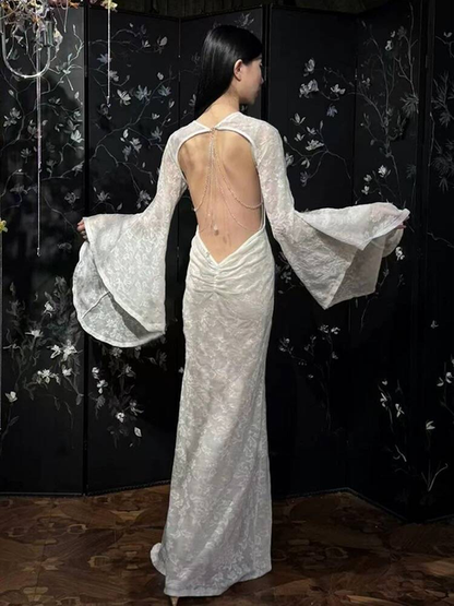Vintage Mermaid Scoop Lace White Wedding Gown Long Sleeves Fairytale Bride Gown Wedding Dresses AU366