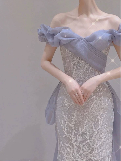 Sexy Mermaid Off The Shoulder Lavender Sequin Prom Dresses Party Dress 21st Birthday Outfits Graduation Dress AU371