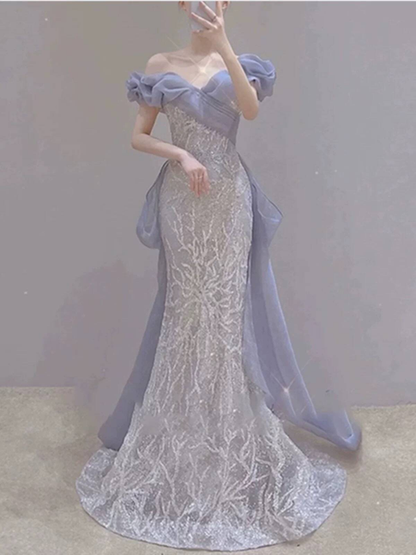 Sexy Mermaid Off The Shoulder Lavender Sequin Prom Dresses Party Dress 21st Birthday Outfits Graduation Dress AU371