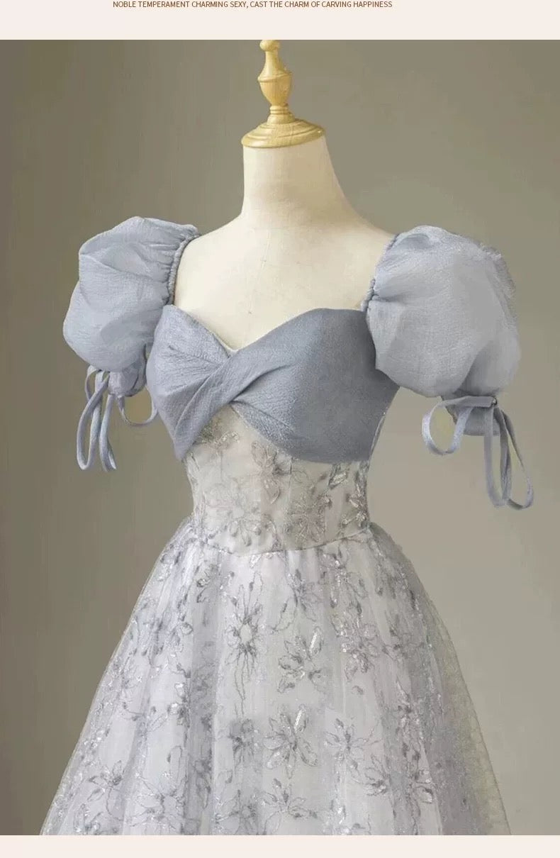 Gorgeous A Line Sweetheart Blue Tulle Sequins Prom Dresses Formal Party Teens Evening Gowns AU371