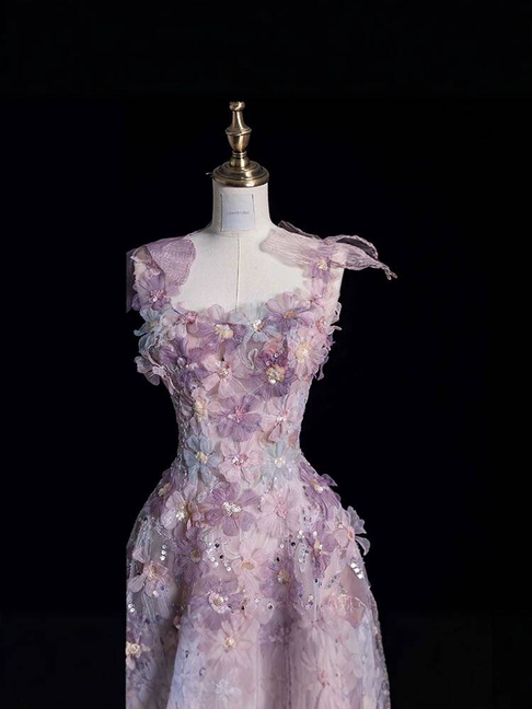 Beautiful A line Spaghetti Straps Pink Floral Sequin Prom Dresses Party Dress 16th Birthday Outfits Graduation Dress AU375