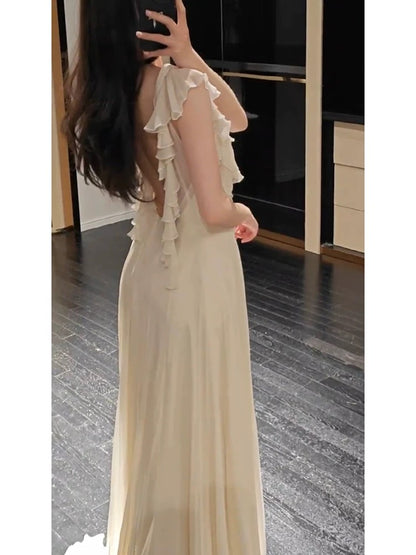 Gorgeous A Line V Neck Chiffon Ivory Long Prom Dresses Formal Party Teens Evening Gowns AU375