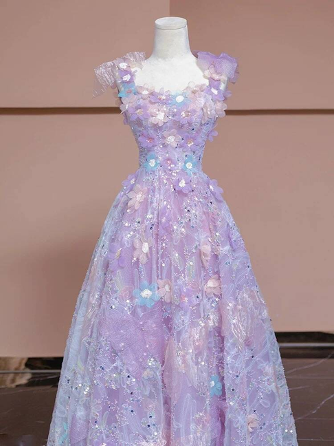 Beautiful A line Spaghetti Straps Pink Floral Sequin Prom Dresses Party Dress 17th Birthday Outfits Graduation Dress AU380