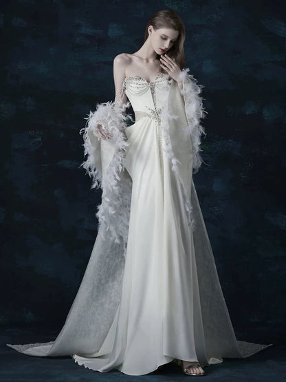 Sexy Mermaid Sweetheart With Silver Beads Gem Long Summer Bride Dress Long Bride Dress Classy Wedding Dresses AU383