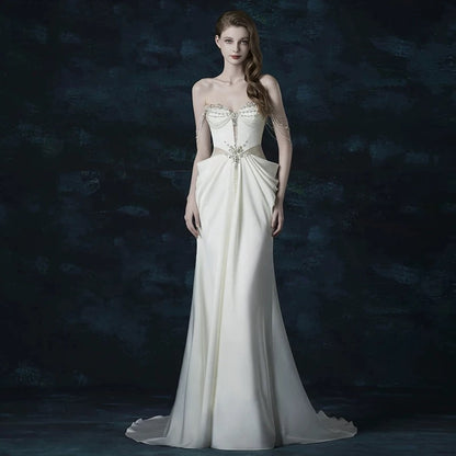 Sexy Mermaid Sweetheart With Silver Beads Gem Long Summer Bride Dress Long Bride Dress Classy Wedding Dresses AU383
