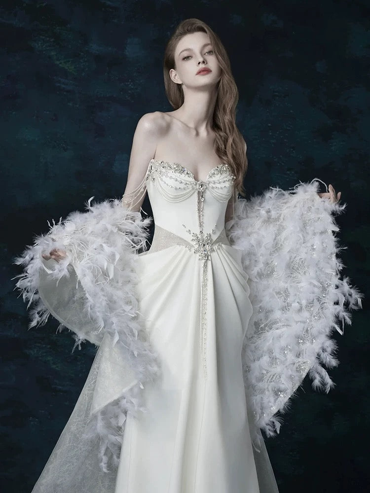 Sexy Mermaid Sweetheart With Silver Beads Gem Long Summer Bride Dress Long Bride Dress Classy Wedding Dresses AU383