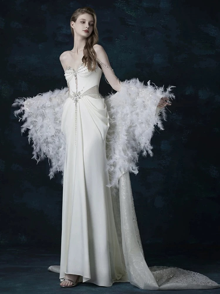 Sexy Mermaid Sweetheart With Silver Beads Gem Long Summer Bride Dress Long Bride Dress Classy Wedding Dresses AU383